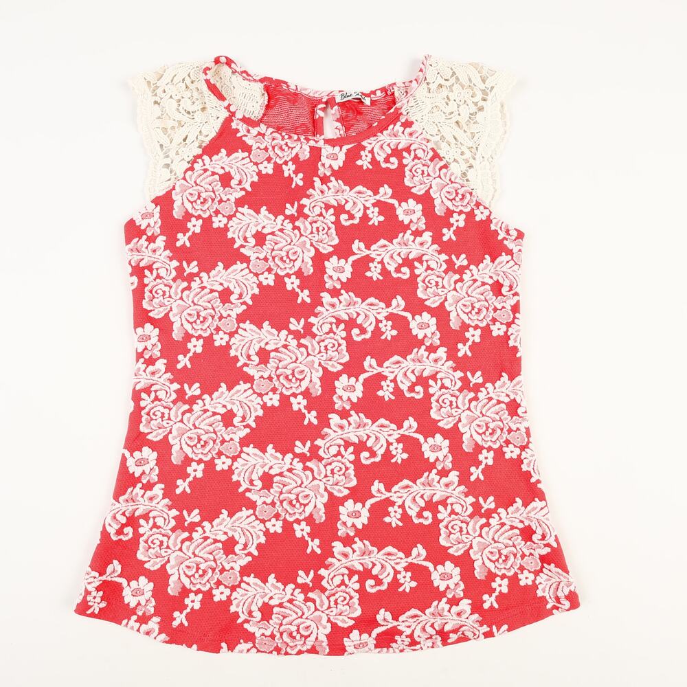 Blue Sketch Womens L Crocheted Lace Capped Sleeves Top Red Pink